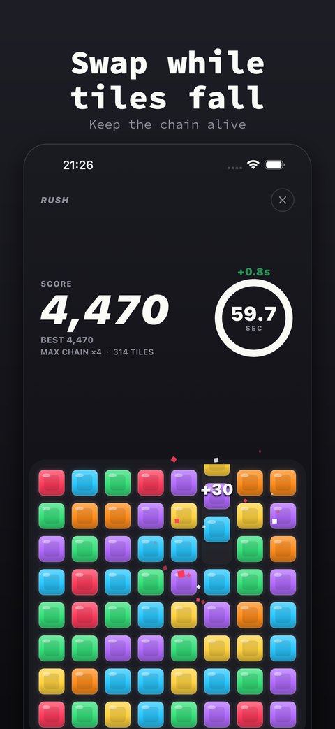 Swap while tiles fall. Keep the chain alive